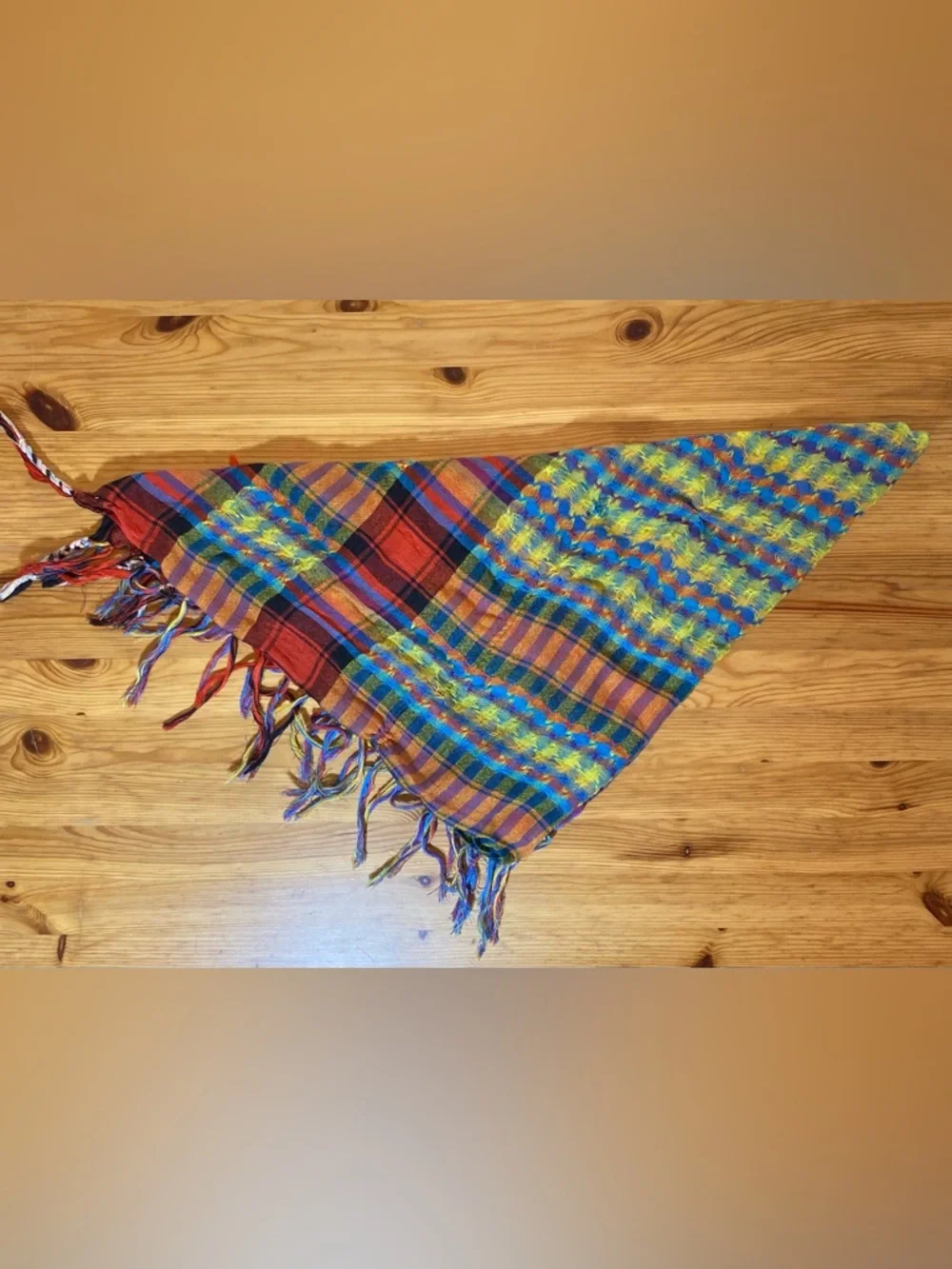 Hot Topic Rainbow Plaid Fringe Scarf Colorful Boho Festival Indie Grunge Wrap